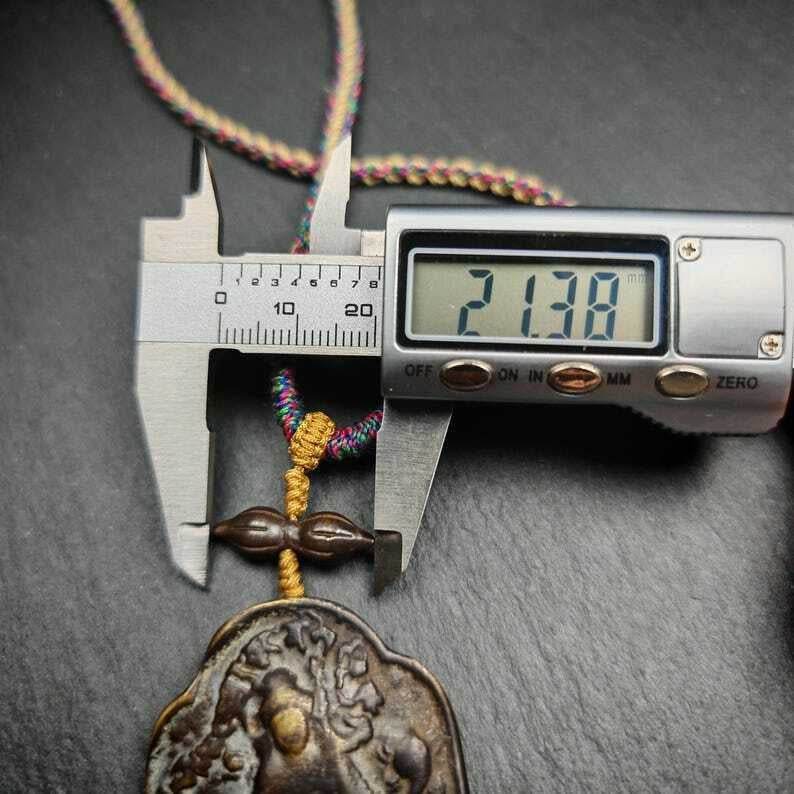 Buddha Statue Amulet Guru Rinpoche,Padmasambhava Pendant,Lotus Born - Tibetan Buddhist amulet, size reference