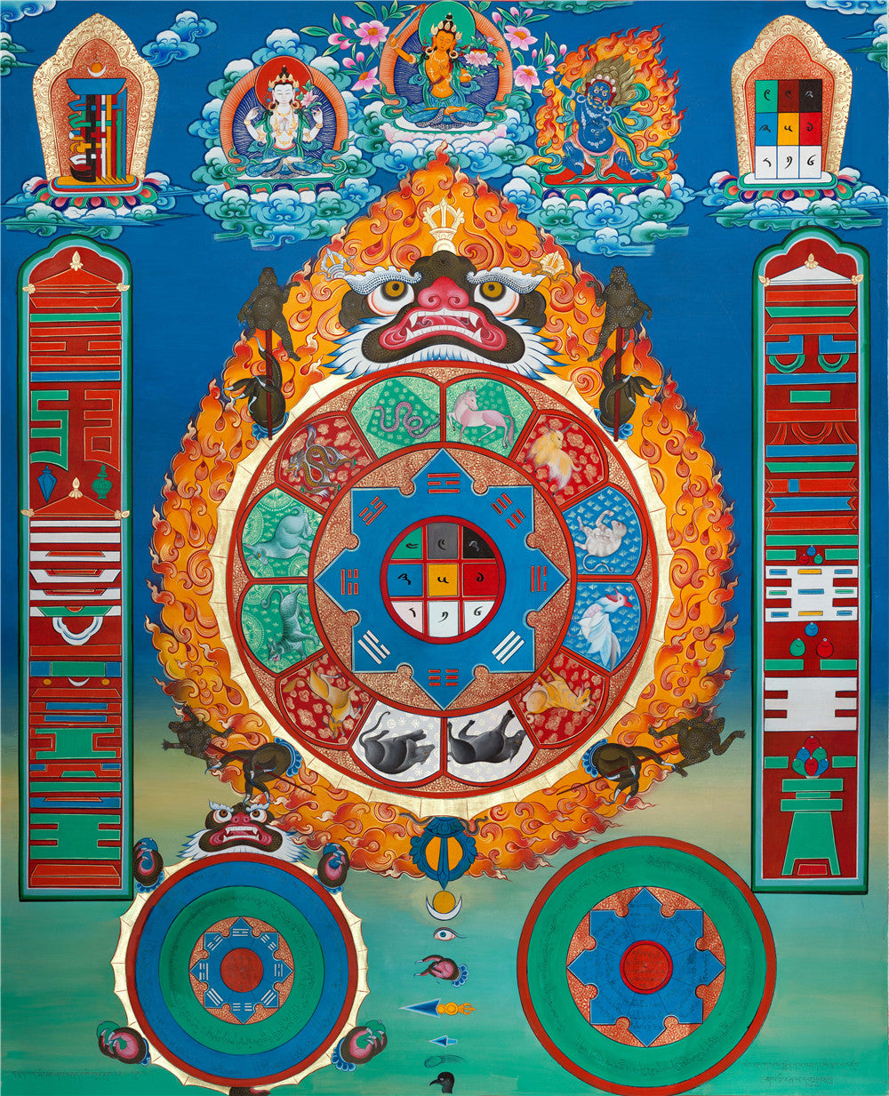 Gandhanra Tibetan Thangka Art - SIPAHO - Melong - Jiugong Bagua - from Kathok Monastery - Giclee Print with Mineral Pigments