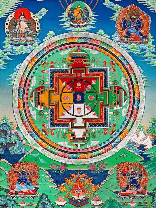 Vajrabhairava / Yamantaka Madala - 17th Century Old Version - Tibetan thangka painting, front view