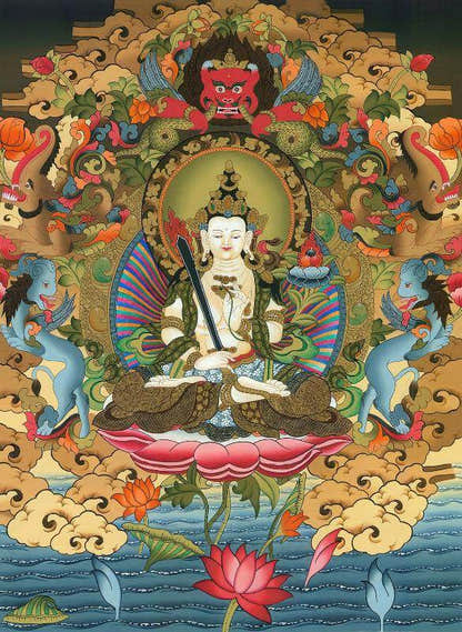 Akasagarbha Bodhisattva - Tibetan thangka painting, front view