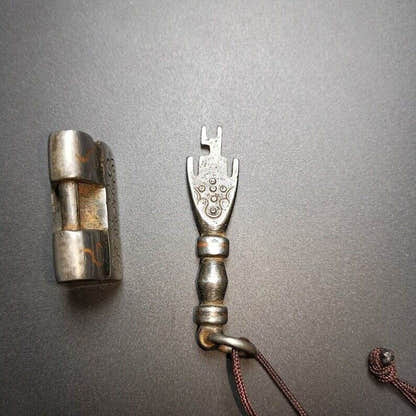 Iron Padlock Amulet, Mini Lock for Home Decor / Suitcase - Tibetan Buddhist amulet, size reference