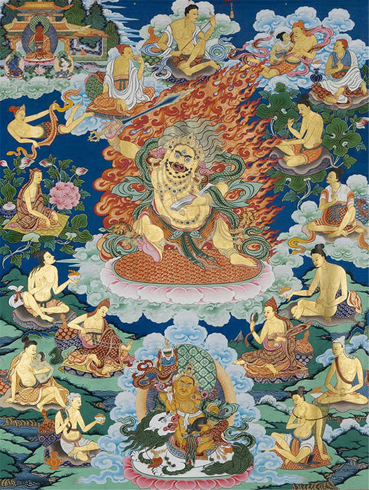 Black Manjusri - Tibetan thangka painting, front view