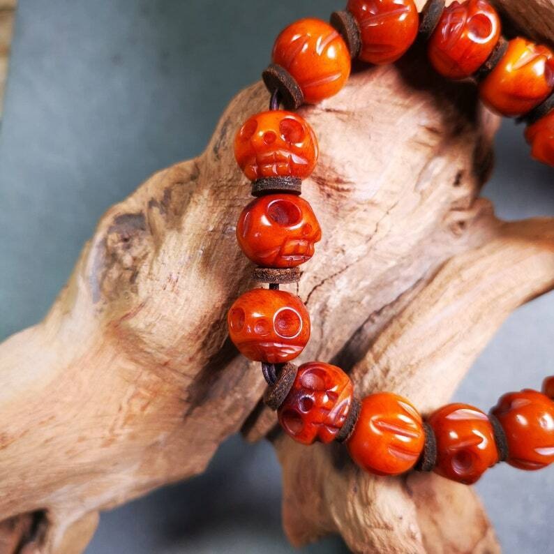 Wrist Mala Bracelet,10mm Skull