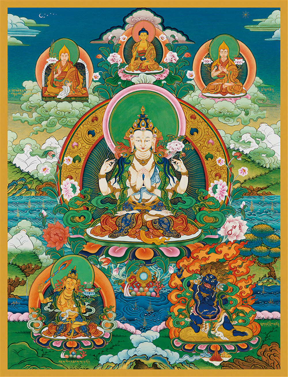 Gandhanra Tibetan Thangka Art - Chenrezig - Padmapani - from Kathok Monastery - Giclee Print with Mineral Pigments