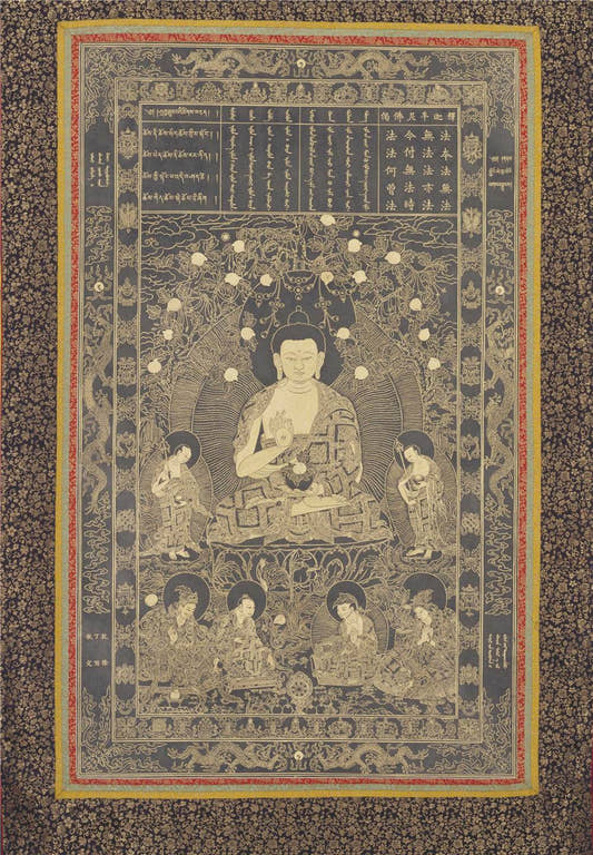 Shakyamuni - Tibetan thangka painting, front view