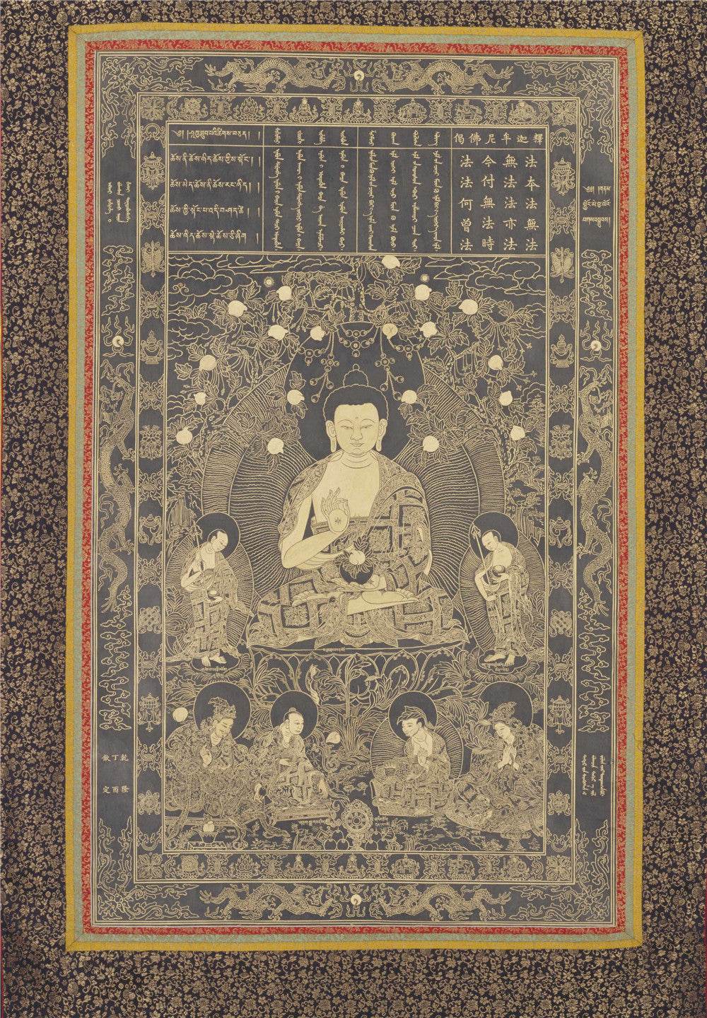 Shakyamuni - Tibetan thangka painting, front view