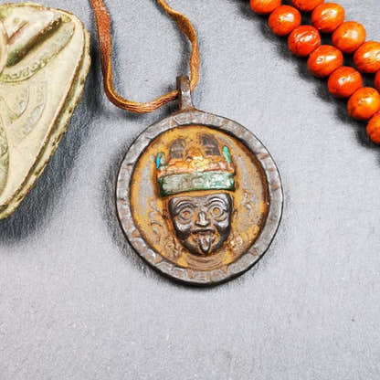 Drashi Lhamo Amulet,1.9" - Tibetan Buddhist amulet, front view