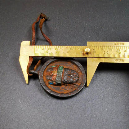 Drashi Lhamo Amulet,1.9" - Tibetan Buddhist amulet, size reference