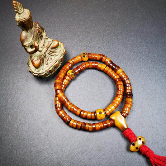 8.5mm Yak Bone Mala,48cm - Tibetan Buddhist mala beads, detailed view
