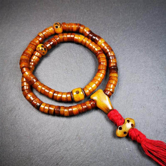 8.5mm Yak Bone Mala,48cm - Tibetan Buddhist mala beads, front view