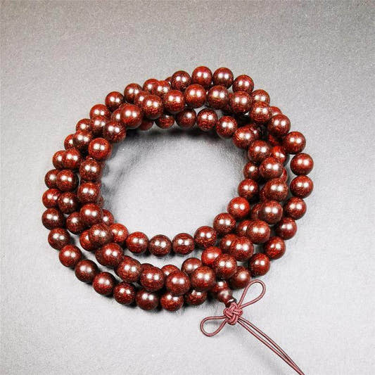 9mm Dalbergia Wood Huanghuali Mala,92cm - Tibetan Buddhist mala beads, detailed view