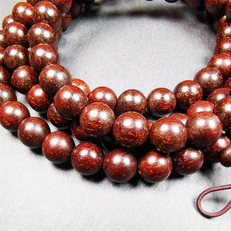9mm Dalbergia Wood Huanghuali Mala,92cm - Tibetan Buddhist mala beads, close-up detail