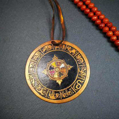 Prayer Wheel Pendant 2.95" - Tibetan Buddhist art, detailed view