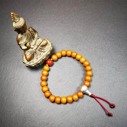 Corypha Linn Seed Bracelet Mala,0.4" - Tibetan Buddhist mala beads, detailed view