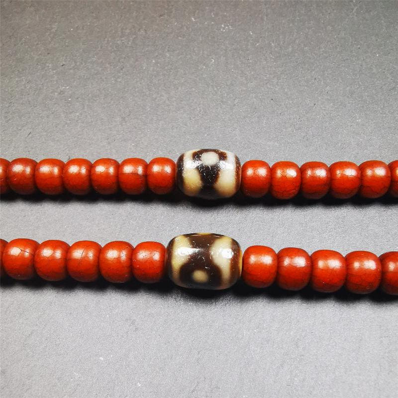 1 Pair of Mandala 3 Eyes Dzi Beads 0.47" - Tibetan dzi bead, view 5