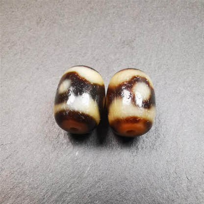 1 Pair of Mandala 3 Eyes Dzi Beads 0.47" - Tibetan dzi bead, view 7
