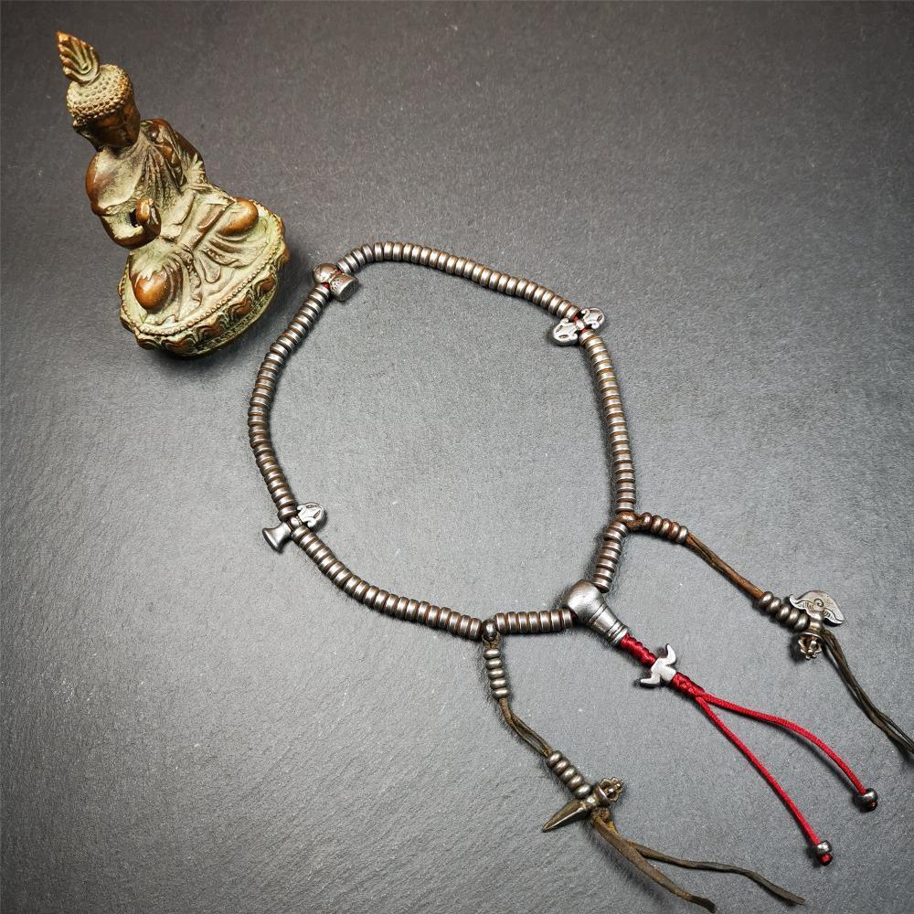 0.2" Cold Iron Mala,15" - Tibetan Buddhist mala beads, view 4