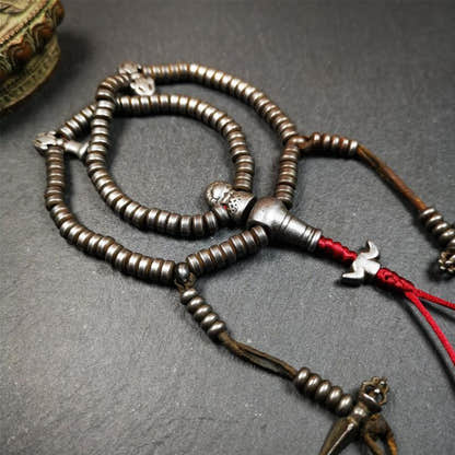 0.2" Cold Iron Mala,15" - Tibetan Buddhist mala beads, view 5