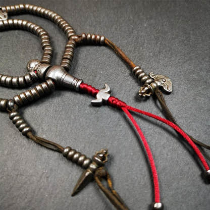 0.2" Cold Iron Mala,15" - Tibetan Buddhist mala beads, view 6
