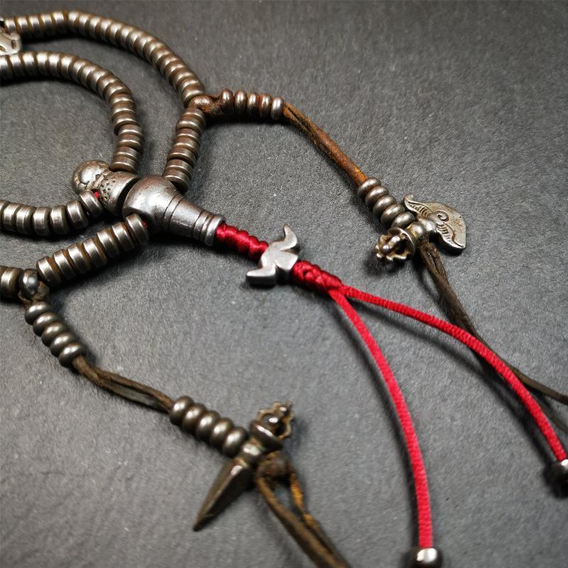 0.2" Cold Iron Mala,15" - Tibetan Buddhist mala beads, view 6