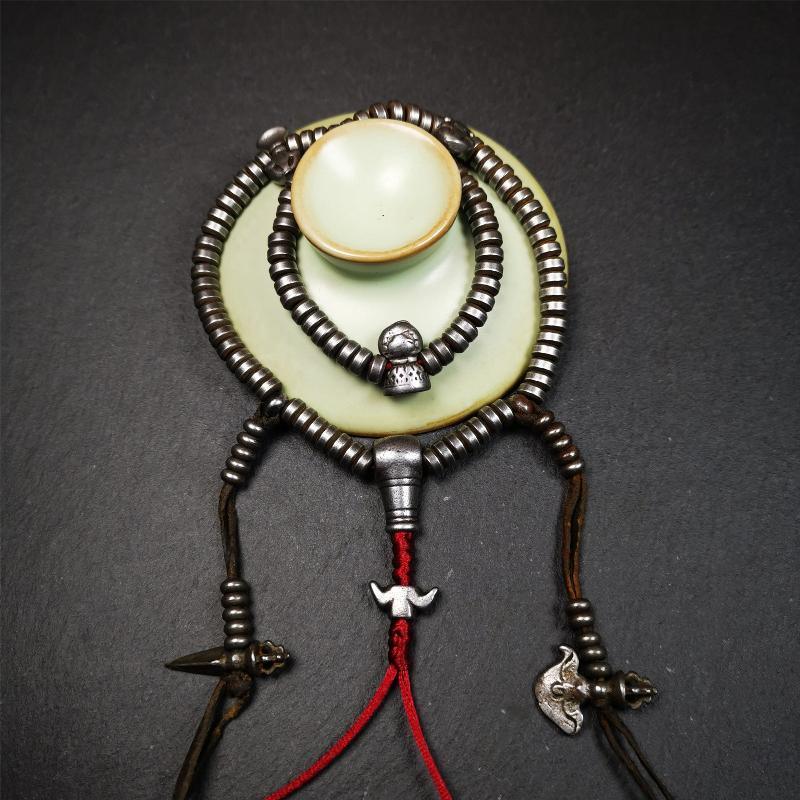 0.2" Cold Iron Mala,15" - Tibetan Buddhist mala beads, view 7