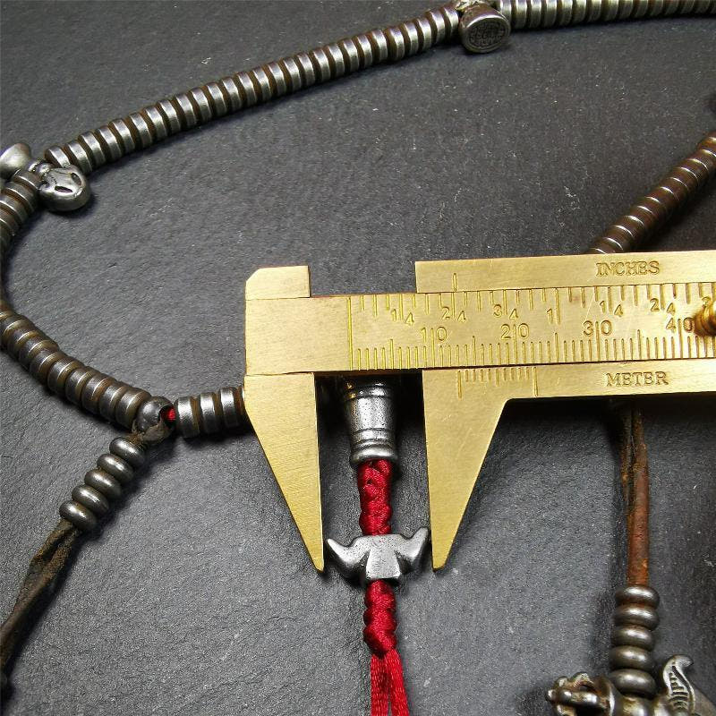 0.2" Cold Iron Mala,15" - Tibetan Buddhist mala beads, close-up detail
