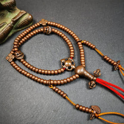 0.2" Copper Mala,18" - Tibetan Buddhist mala beads, close-up detail