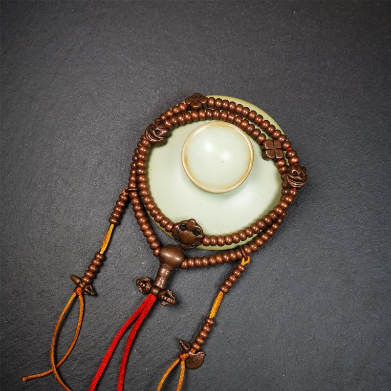 0.2" Copper Mala,18" - Tibetan Buddhist mala beads, view 5