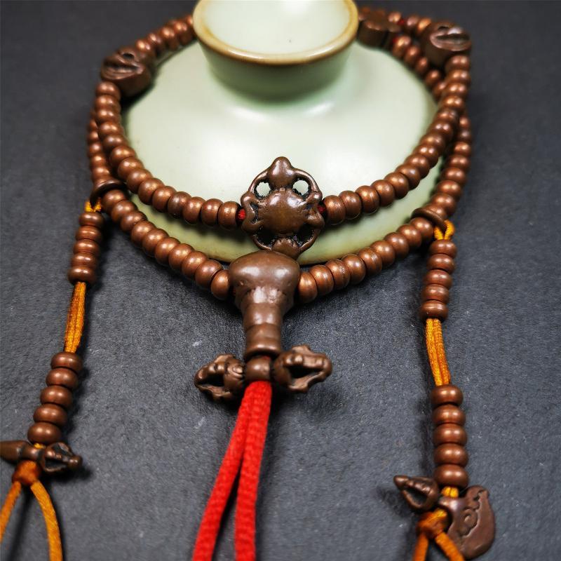 0.2" Copper Mala,18" - Tibetan Buddhist mala beads, view 6