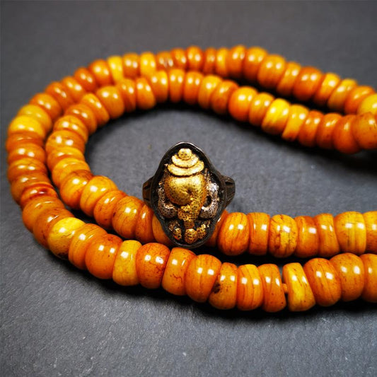 Gold Shankha Conch Ring 0.87" - Tibetan Buddhist art, detailed view