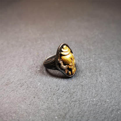 Gold Shankha Conch Ring 0.87" - Tibetan Buddhist art, view 9