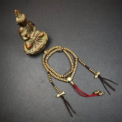 0.2" Lima Brass Mala,15" - Tibetan Buddhist mala beads, detailed view