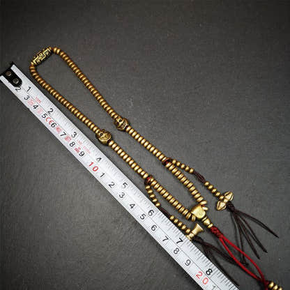 0.2" Lima Brass Mala,15" - Tibetan Buddhist mala beads, view 7