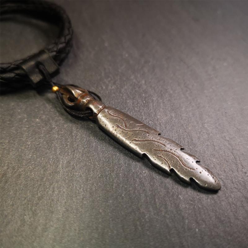 Manjusri Sword Amulet 2.8" - Tibetan Buddhist amulet, close-up detail