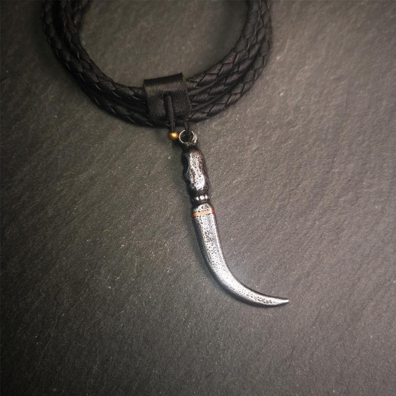 Skull Wolf Tooth Amulet 2.16" - Tibetan Buddhist amulet, view 6