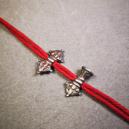 Iron Vajra Bell Amulet Set 1.1" - Tibetan Buddhist amulet, front view
