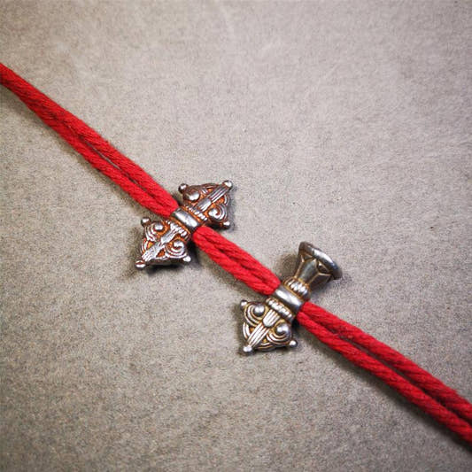 Iron Vajra Bell Amulet Set 1.1" - Tibetan Buddhist amulet, front view