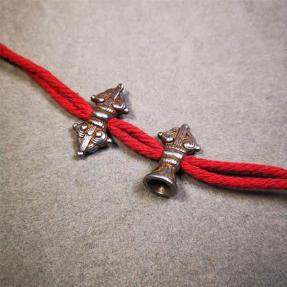 Iron Vajra Bell Amulet Set 1.1" - Tibetan Buddhist amulet, close-up detail
