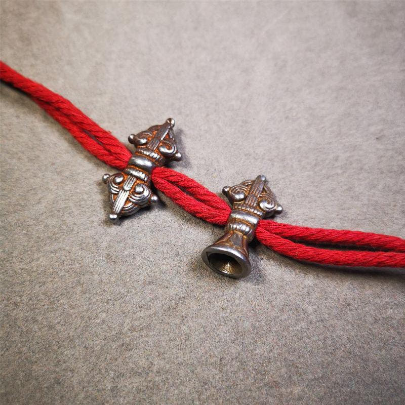 Iron Vajra Bell Amulet Set 1.1" - Tibetan Buddhist amulet, close-up detail