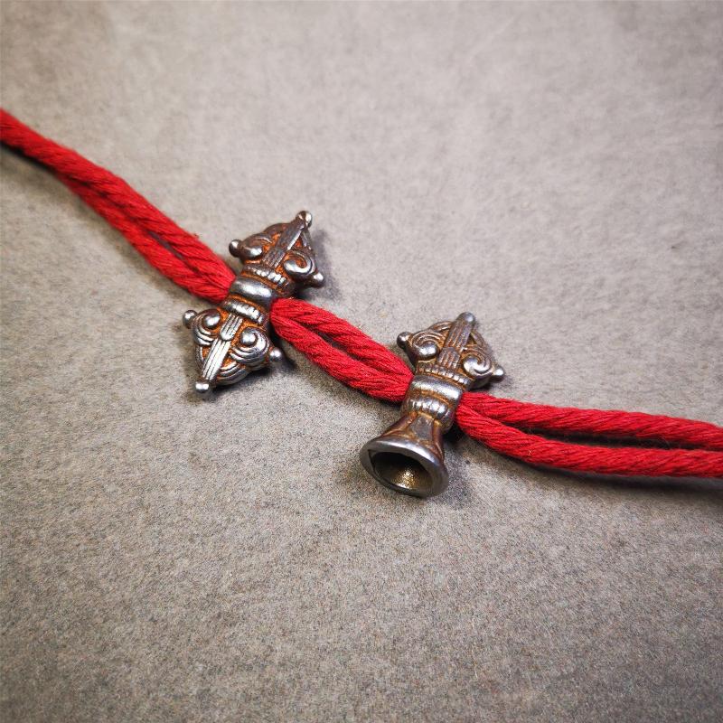 Iron Vajra Bell Amulet Set 1.1" - Tibetan Buddhist amulet, close-up detail