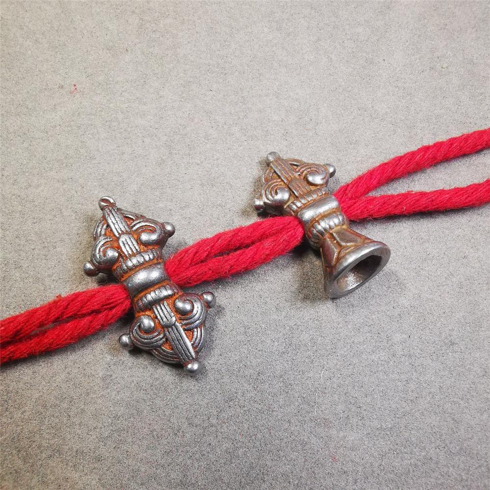 Iron Vajra Bell Amulet Set 1.1" - Tibetan Buddhist amulet, detailed view