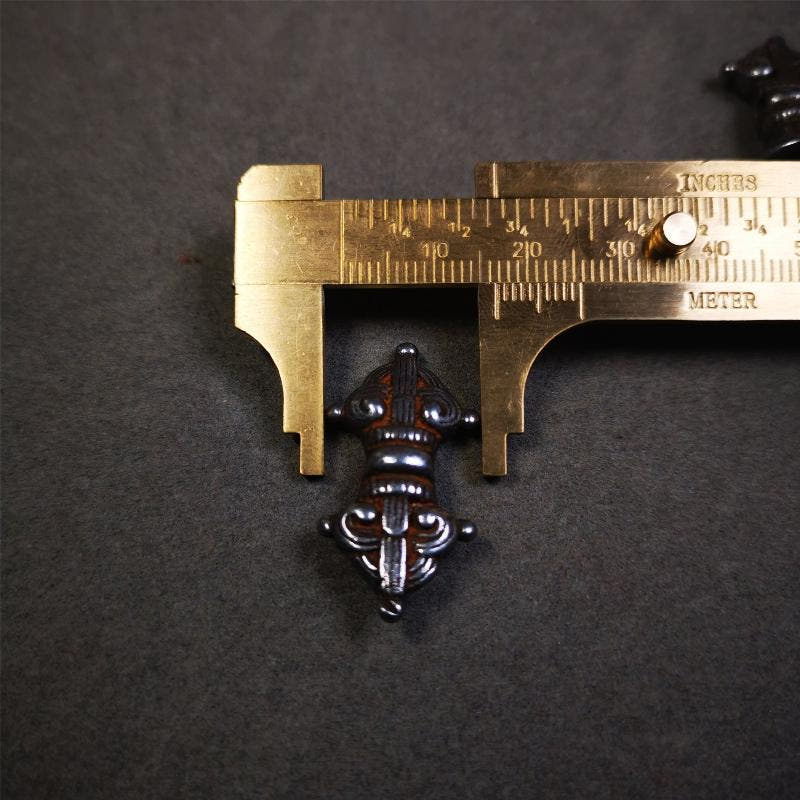 Iron Vajra Bell Amulet Set 1.1" - Tibetan Buddhist amulet, size reference
