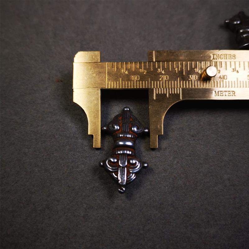 Iron Vajra Bell Amulet Set 1.1" - Tibetan Buddhist amulet, size reference