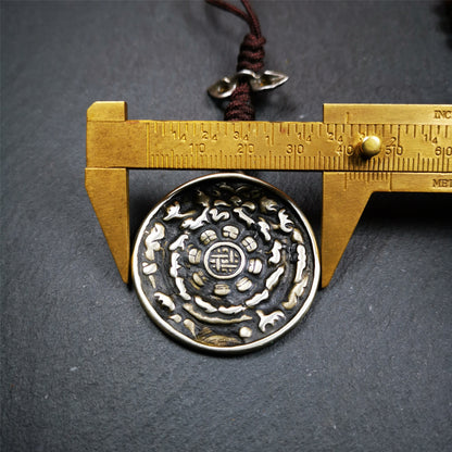 This unique tibetan melong badge was collected from Garzi Monastery for 20 years. It's a Astrology Protective Amulet Pendant,made of cold iron. The pattern is Tibetan Budhist Protective Amulet Pendant - SIPAHO(srid pa ho).  SIPAHO Melong Amulet on the cord,when on a go or travelling, it's placed as a waist badge. You can make it into pendant,keychain, bag hanging,or just put it on your desk,as an ornament. The wearing of Srid-Pa-Ho heightens awareness, and protects body and mind from negative influences.