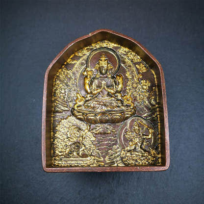 Three Great Bodhisattvas,Chenrezig,Manjushri,Vajrapani, Tsa Tsa Mold - Tibetan tsa tsa mold, close-up detail