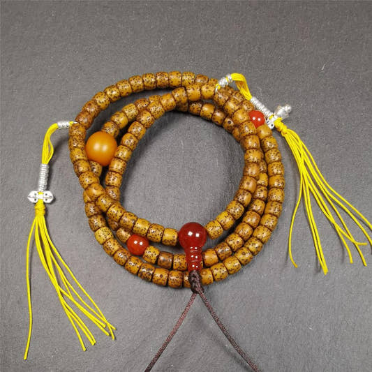 Old Lotus Seed Mala 0.24" - Tibetan Buddhist mala beads, front view