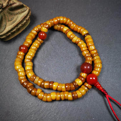 Bevel Cut Yak Bone Mala 0.32" - Tibetan Buddhist mala beads, close-up detail