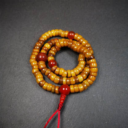 Bevel Cut Yak Bone Mala 0.32" - Tibetan Buddhist mala beads, front view
