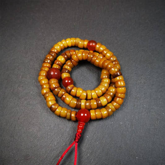 Bevel Cut Yak Bone Mala 0.32" - Tibetan Buddhist mala beads, front view