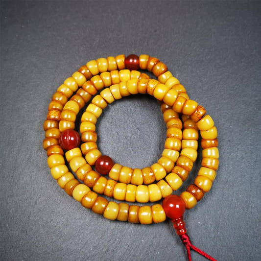 Bevel cut Yak Bone Mala 0.35" - Tibetan Buddhist mala beads, front view